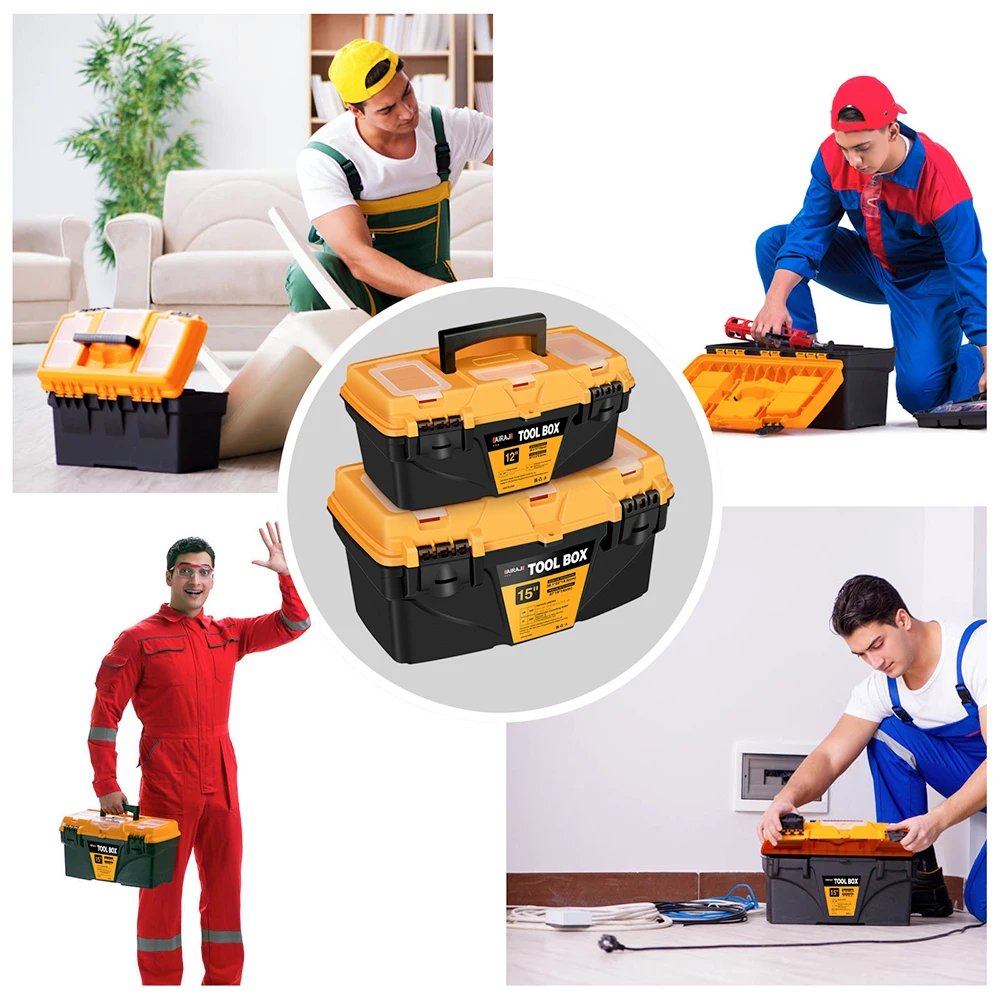AIRAJ Hardware toolbox Set 12 and 15 inch plastic thick combination suitcase electrician carpenter electric drill storage box 5