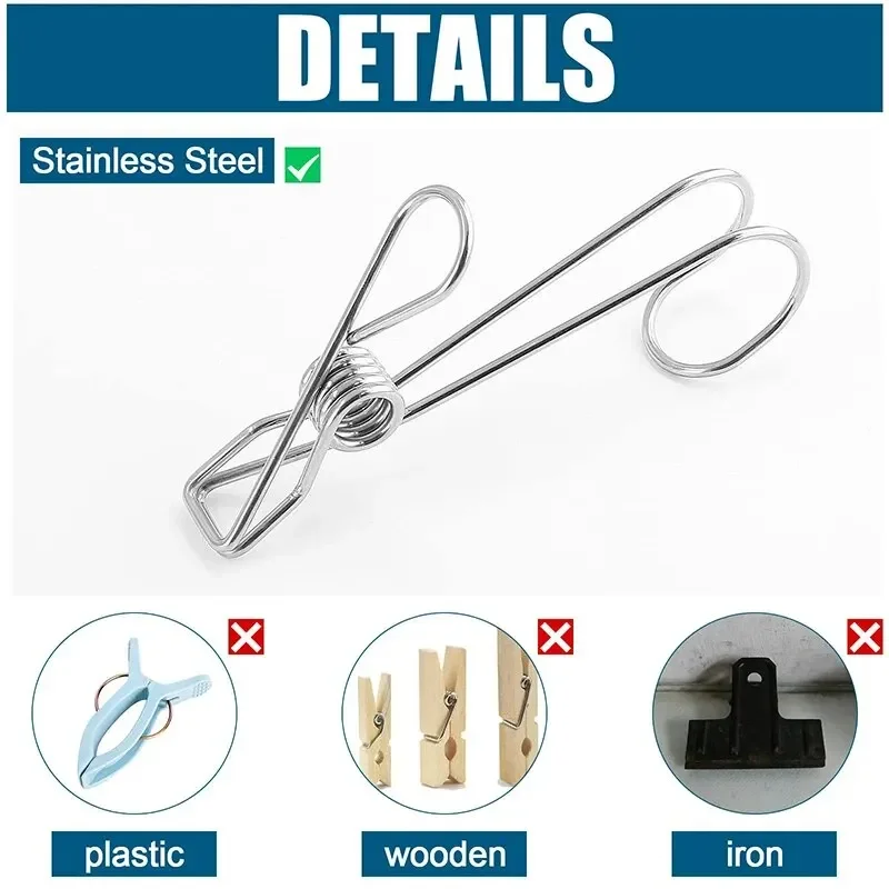 4pcs Stainless Steel Binder Clips with Hook Metal Hanger Clothespins for Hanging Outdoor Kitchen Office 5