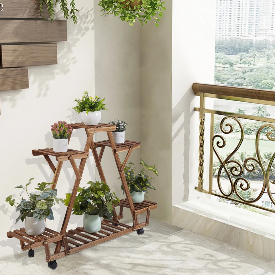 UNHO Scaffale Portavasi per Piante Legno 6 Ripiani Verticale Scala Orchidee da giardino balcone interno esterno