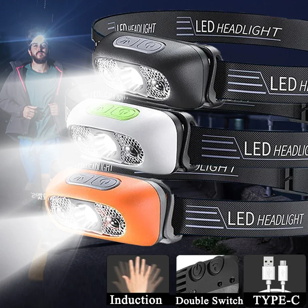 

Mini Portable LED Headlamp 3 Modes Motion Sensor Headlight USB Charging Bright Lights Lamp Waterproof Camping Fishing Head Torch