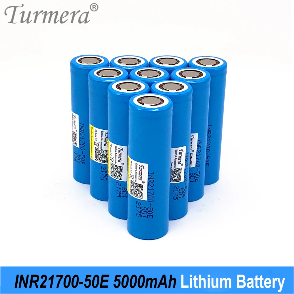 

Turmera New 3.6V 21700 5000mAh 20A Lithium Battery INR21700-50E for Flashlight or 36V 48V Electric Bike E-scooter Batteries Use