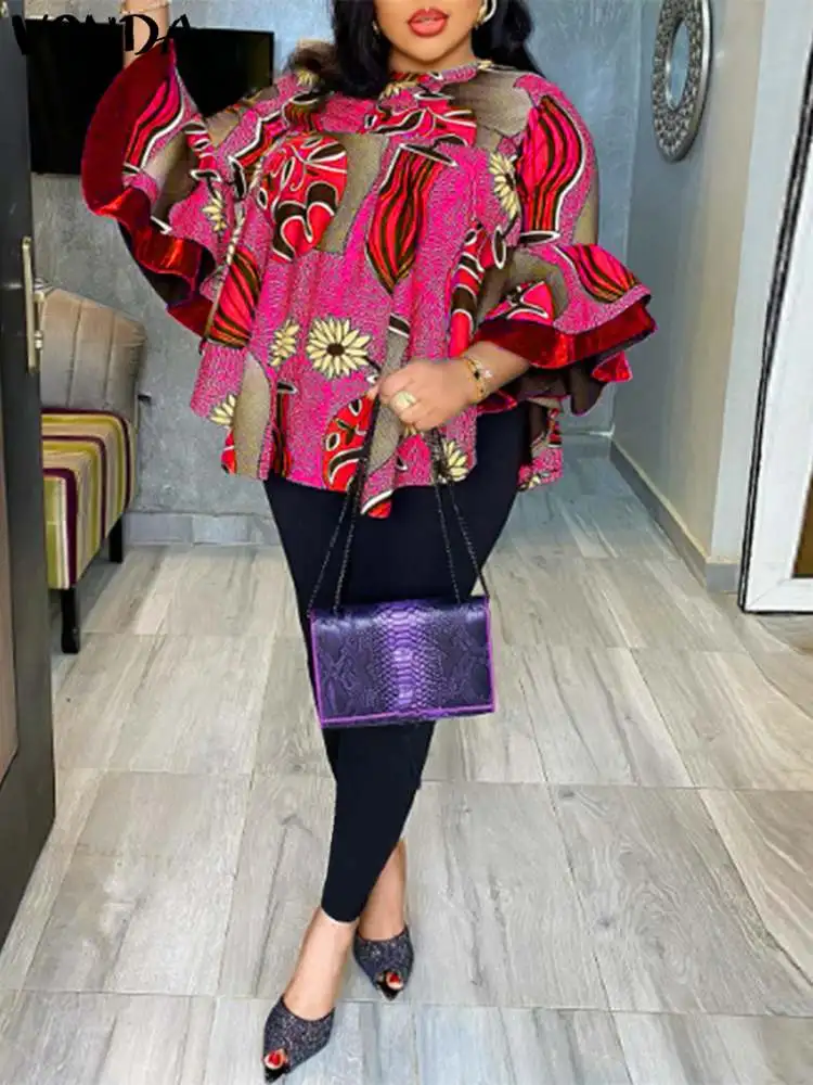 

Plus Size VONDA Bohemian Floral Printed Pant Sets 2024 Summer Women Flare Sleeve Casual Vintage Tops and Long Pants Loose Sets