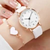 4PCS/Set Fashion Small Arabic Dial Women's Quartz Watch Leather Band Wrist Watches Heart Bracelets Set（Without Box） 4