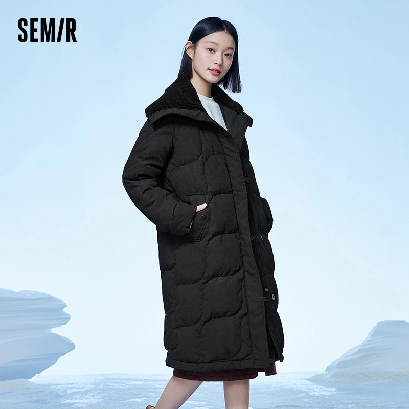 

Semir Down Jacket Women Long Imitation Lamb Wool Large Lapel Warm 2023 Winter New Loose Textured Thick Coat