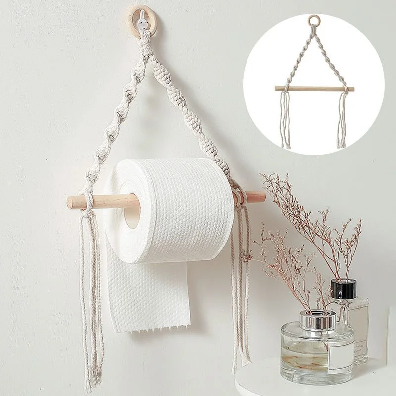 Toilet Paper Holder Toilet Paper Rack Toilet Roll Holder 1Pc Vintage Bohemian Hand-woven Towel Hanging Rope Tapestry