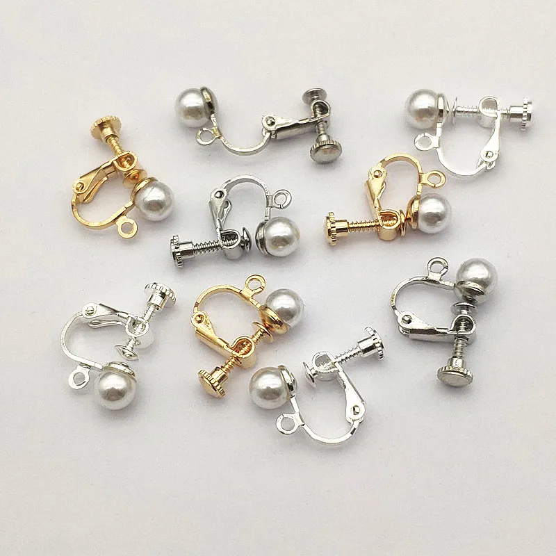 새로운 도착 18x14mm 100pcs 모조 진주 나사 귀 클립 설정 커넥터 수제 귀걸이 쥬얼리 결과 DIY 부품