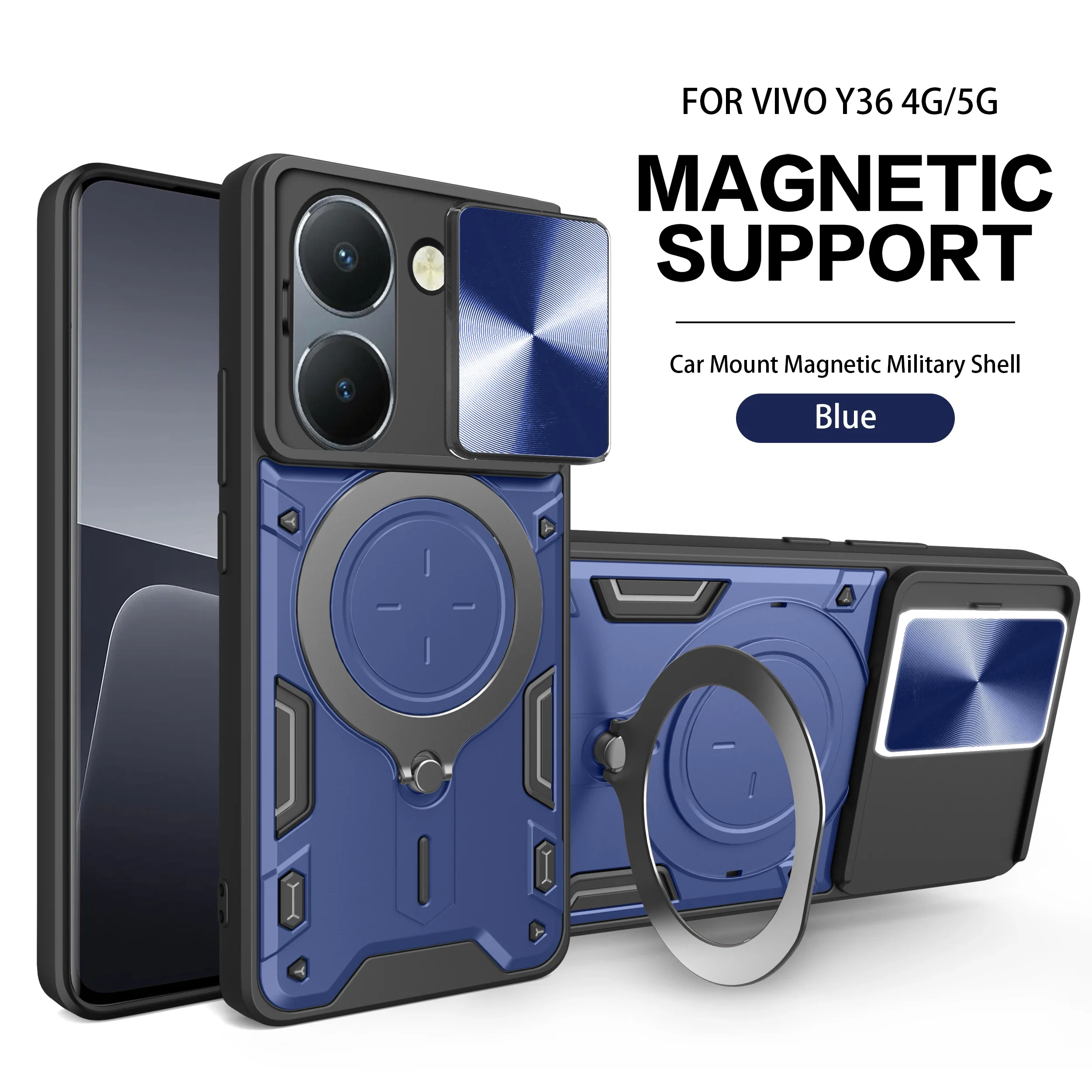 Enhanced Slide Camera Lens Case with Armor Hybrid Metal Ring Back Cover