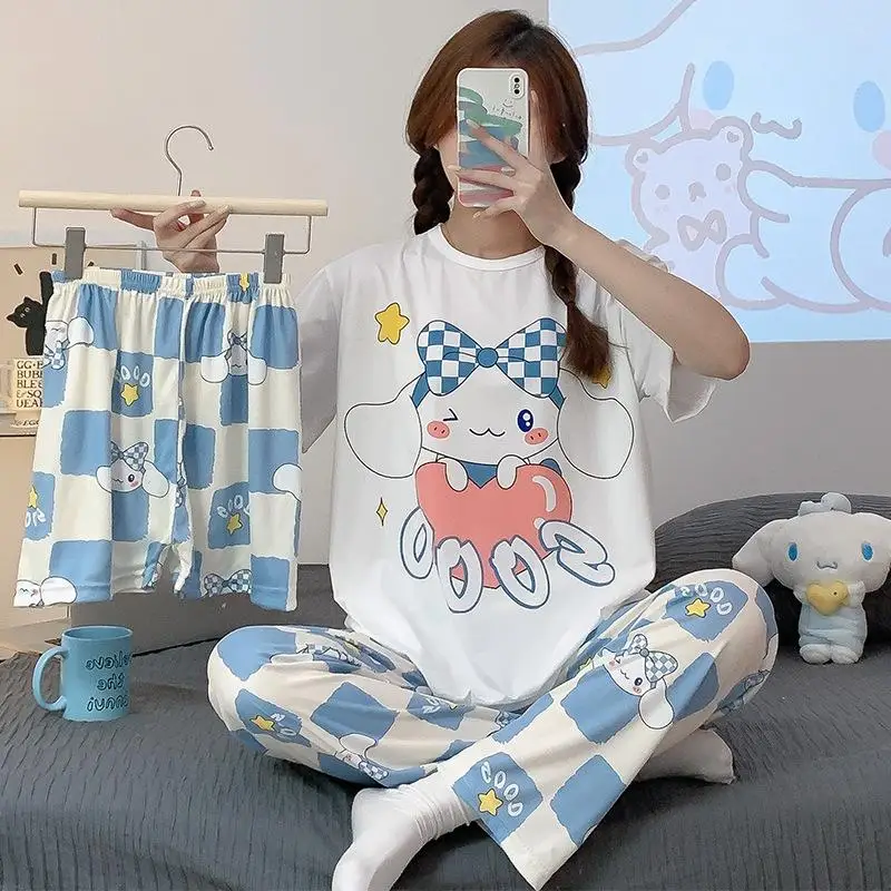 

3Pcs Sanrioed Cartoon Cinnamoroll Pajamas Kawaii Anime Cartoon Pochacco Kuromi Breathable Comfortable Home Wear Nightgown Suit