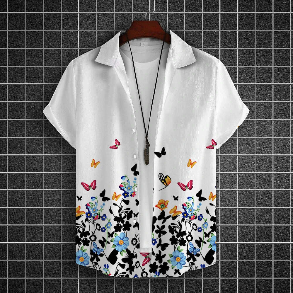 

Гавайская Мужская рубашка с 3D-принтом, модная уличная Классическая рубашка с короткими рукавами, пуговицами и лацканами, в китайском стиле с рисунком, лето