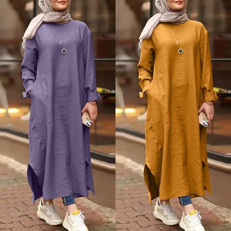 Women Fashion Robe Muslim Dress Abaya Dresses Vintage Femme Abaya Turkey Split Linen American Dubai Turkey Cardigan Vestidos