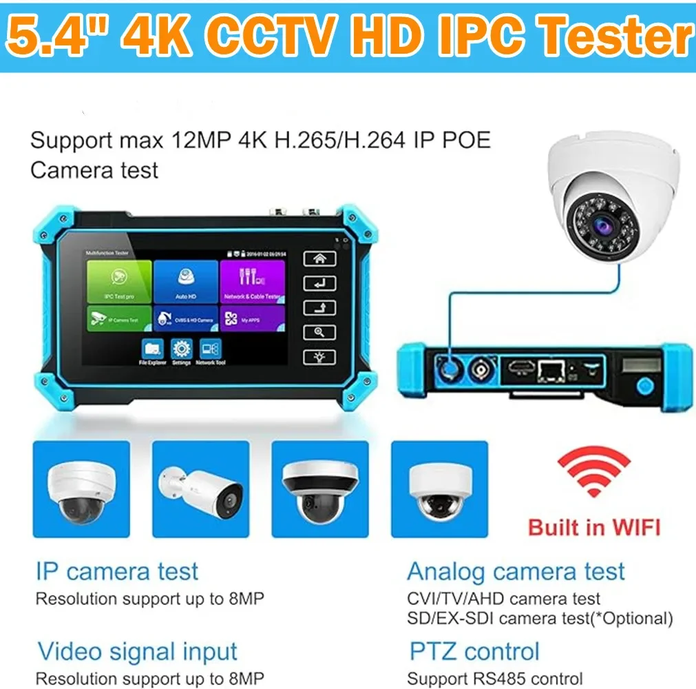 IPC-5200C Plus Tester per Telecamere IP con Monitor Touch Screen IPS da 5,4 Pollici, Supporto AHD/CVI/TVI/SDI/CVBS/IP - immagine 2