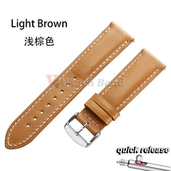 Vintage - Style Genuine Leather Watchband with Quick Release Calfskin Strap - Premium Wristband - 18mm (Light Brown)