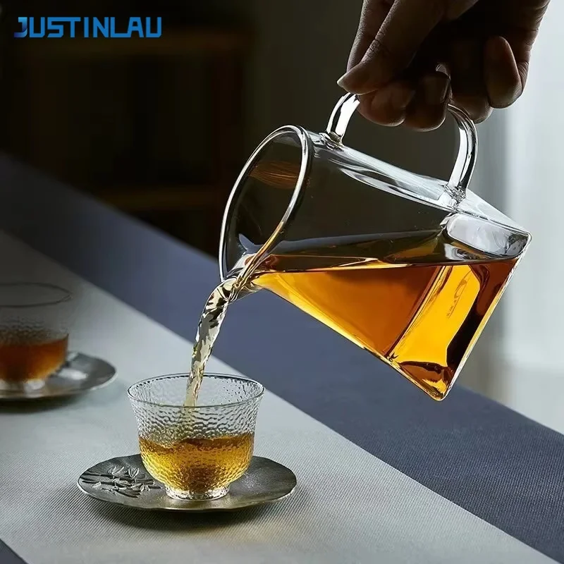 Heat-Resistant Glass Tea Pot with Handle and Strainer - Clear