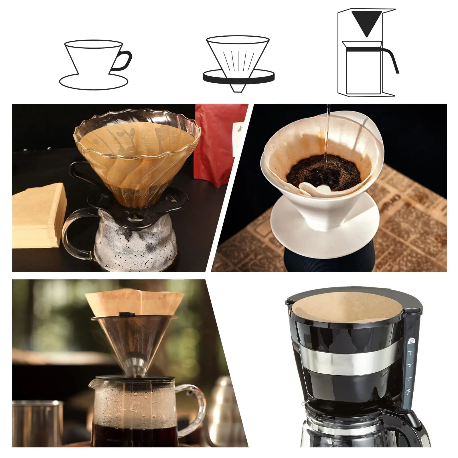 Natural Paper Cone Coffee Filters for Pour Over and Drip Brewing