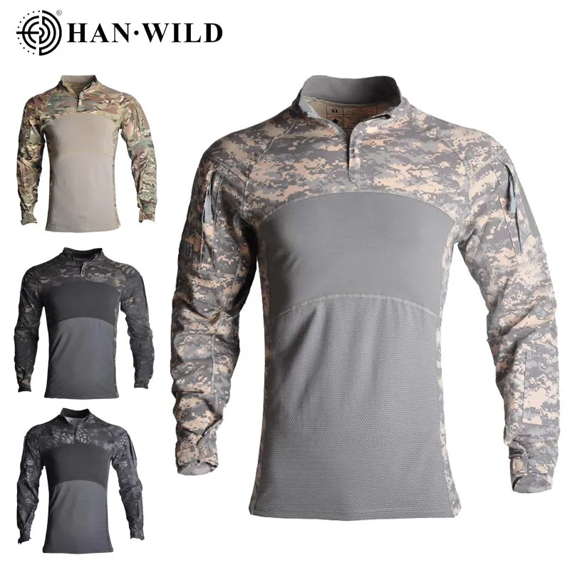 

HAN WILD Combat Shirt Airsoft Tactical Shirts Men Clothing Elasticity Military Army Long Sleeve Tops Multicam Hunting Clothes