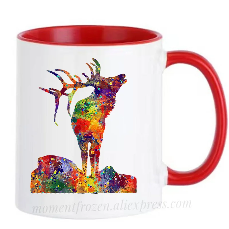 

Watercolor Stag Buck Deer Mugs Tea Milk Cocoa Coffee Cups Drinkware Teaware Tableware Coffeeware Home Decal Nursery Kids Gifts