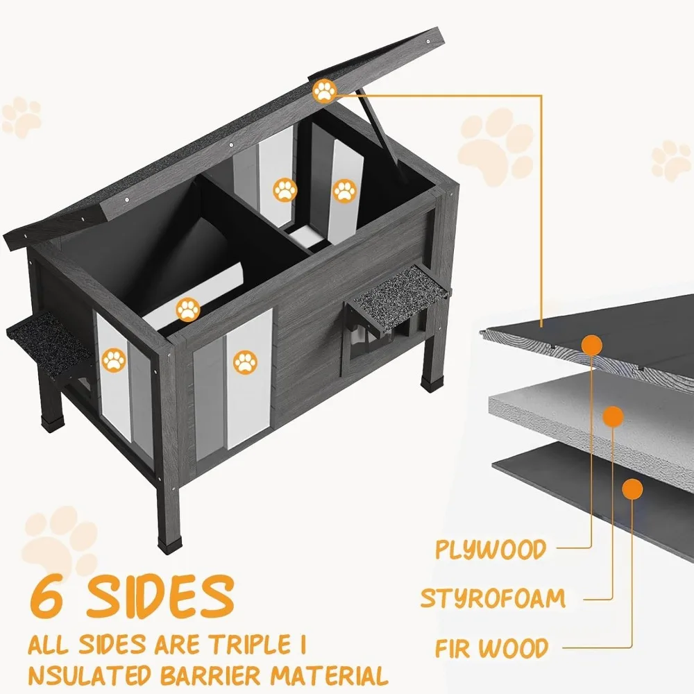 Outdoor Cat House Feral Cat Enclosure cat Houses for Cats Insulated with Escape Door All-Round Foam Weatherproof