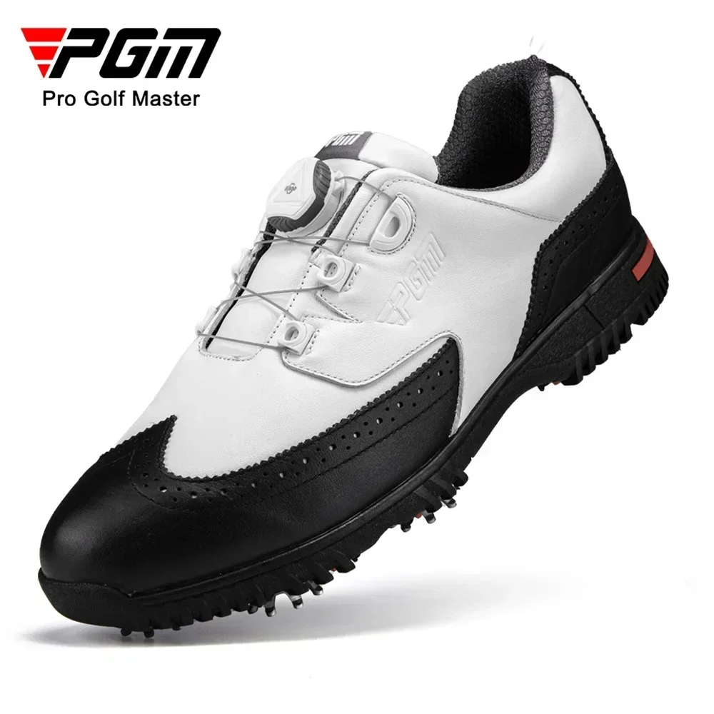 PGM Men Golf Shoes with Removable Spikes Skid-proof Men's Waterproof Sneakers Knob Strap Sports Shoes Top Layer Cowhide XZ240