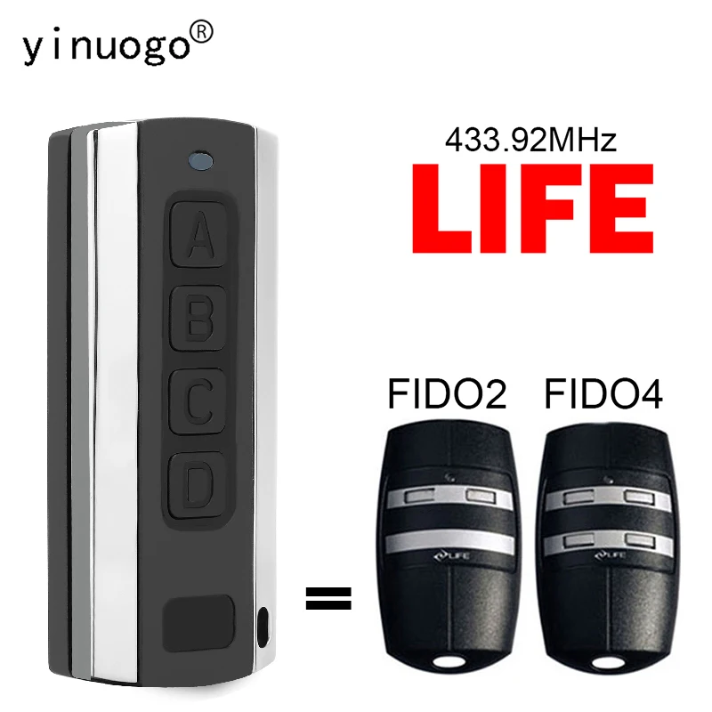 

LIFE FIDO 2 Remote Control LIFE FIDO2 FIDO4 Garage Door Opener Remote Control 433.92MHz Rolling Code 4 Buttons Transmitter Key