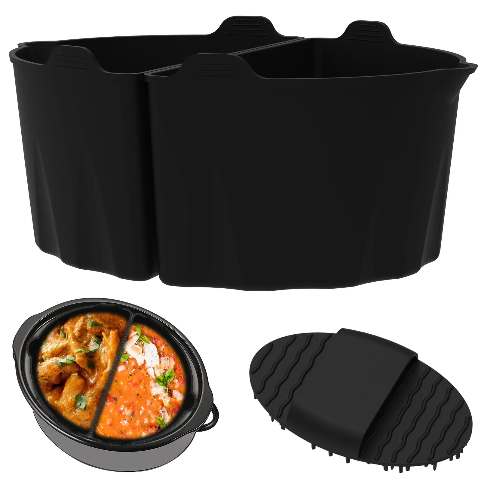 

New 2Pcs Silicone Slow Cooker Liner with Handle Food Grade Slow Cooker Divider Liners Reusable Slow Cooker Silicone Insert