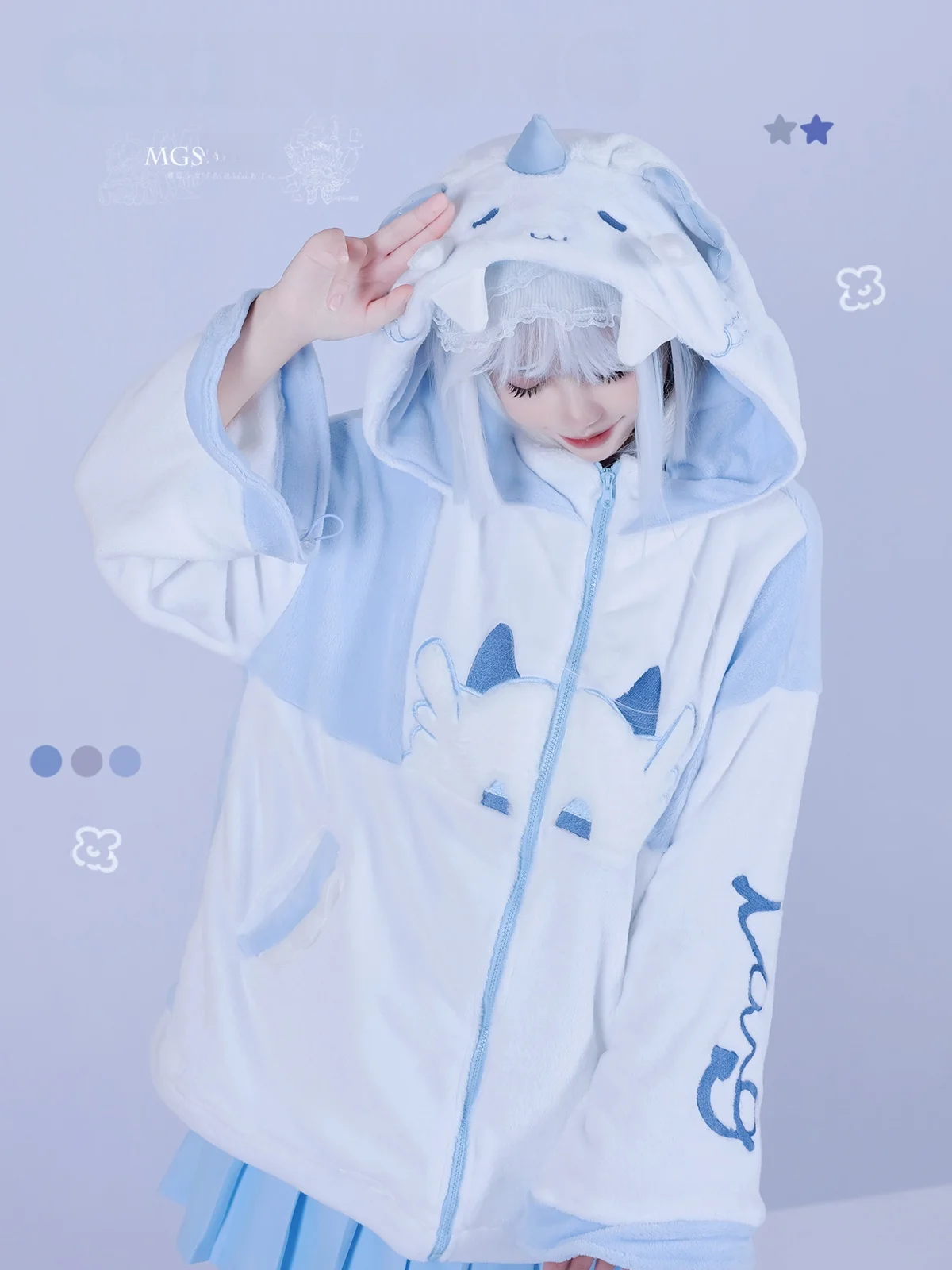 Original Design Chen Long Baby Dragon Fce Lined Plu Loose Outerwear Cute Cartoon Anime Hoodie Sweet Sle Winter Coat
