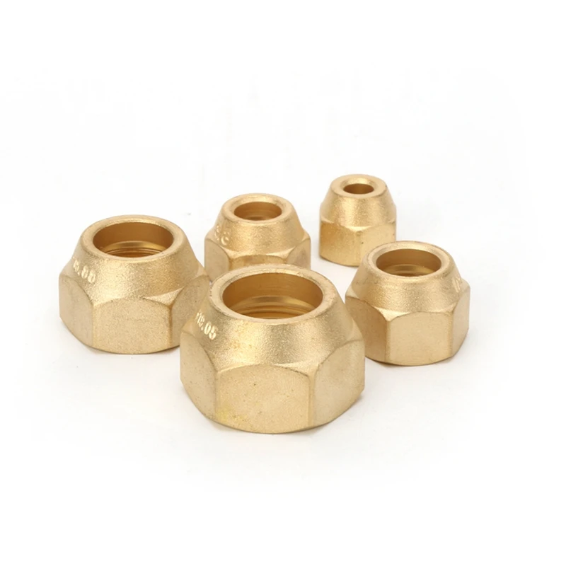 Air conditioner fitting Brass Air Conditioner Nut Forged SAE 1/4 3/8 1/2 3/4 fit UNF Metric Female Thread Flare Connecting Pipe Fitting Adapeter