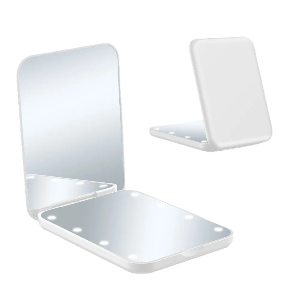 Fashion Square Makeup Mirror 2-Sided Handheld Cosmetics Mirror Folding with LED Lights Compact Pocket Mirror Makeup Tool