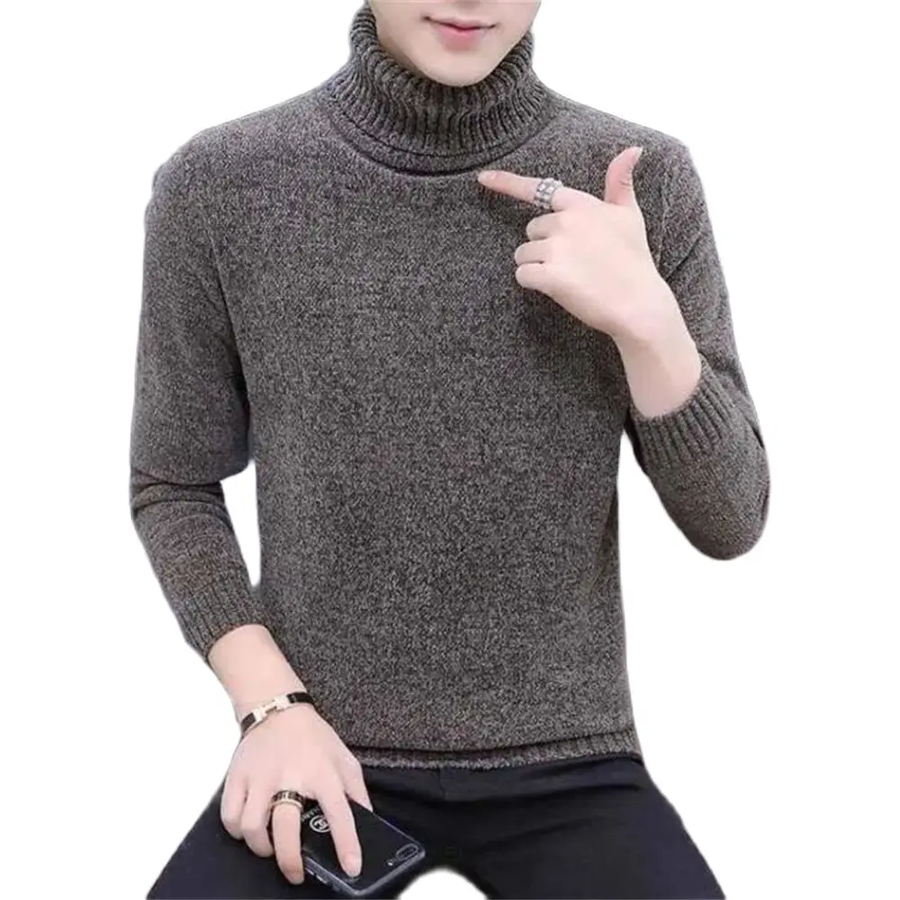 

Men Long Sleeve Turtleneck Pullover Male Warm High Neck Knitwear Men Autumn Winter Jumper Plus Velvet Thick Knit Sweaters M-3xl