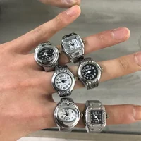 Vintage Punk montre à doigt Mini bracelet élastique alliage montres Couple anneaux bijoux horloge rétro romain Quartz montre anneaux femmes hommes 5