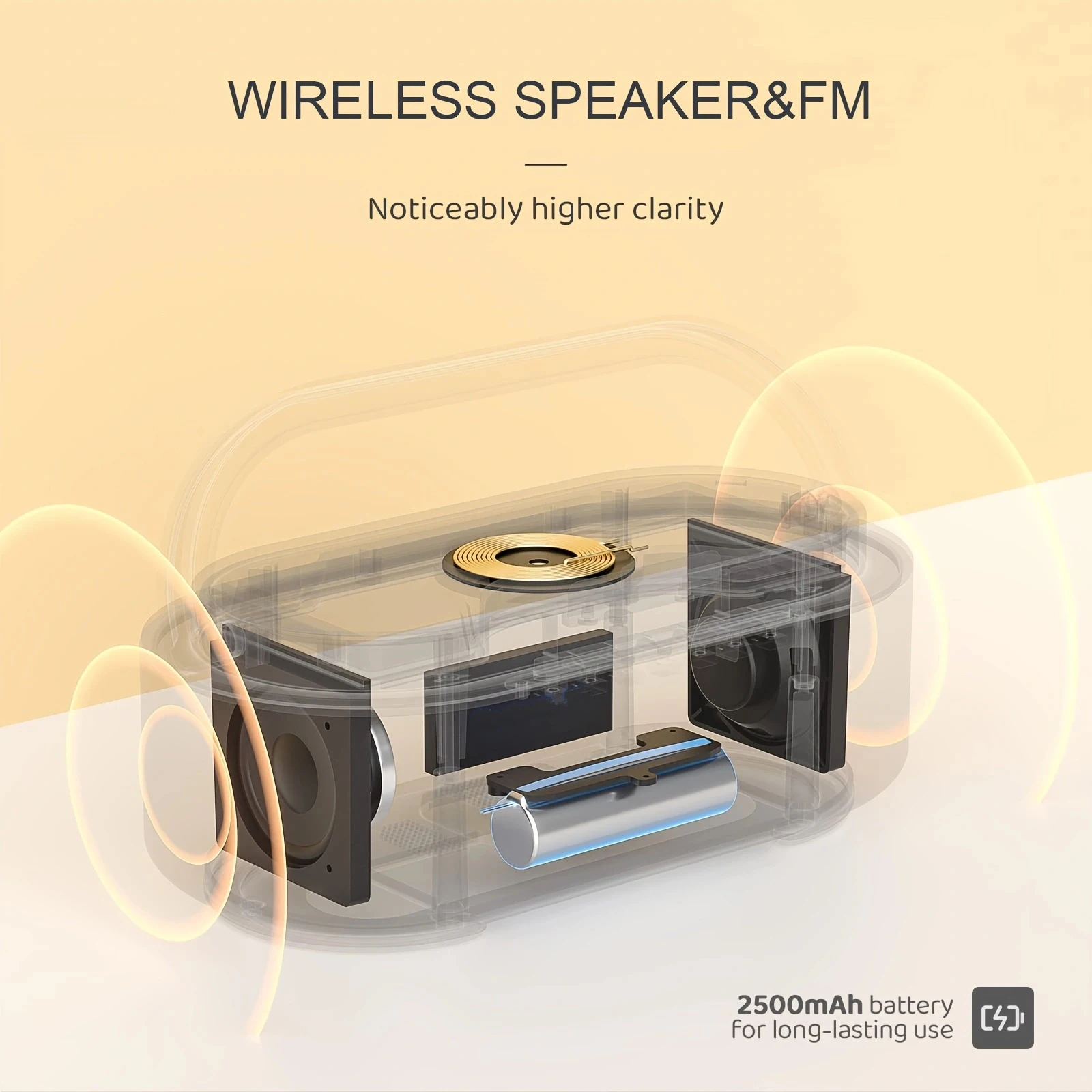 รูปสินค้า ลำโพงบลูทูธไร้สาย 2500mAh พร้อมชาร์จไร้สาย วิทยุ FM ไฟหรี่แสงได้