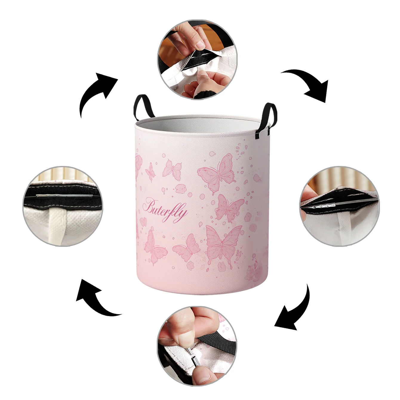 Pink Gradient Butterfly Print Foldable Storage Basket