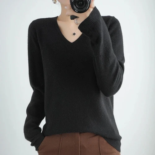 여성용 V넥 스웨터, 봄 가을 니트웨어, 긴팔 슬림 스웨터, 따뜻한 풀오버, 레이디 베이직 점퍼, 니트 보터밍 셔츠 2