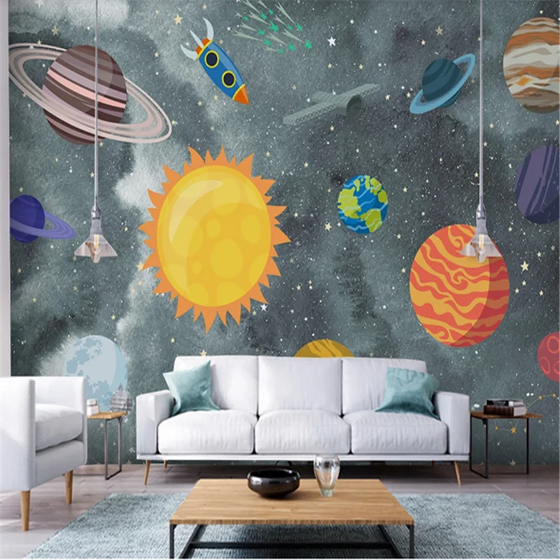

Custom space universe Bedroom wall murals 3D sun starry Spaceships children's room Background Wall Home Decor wallpaper 3d