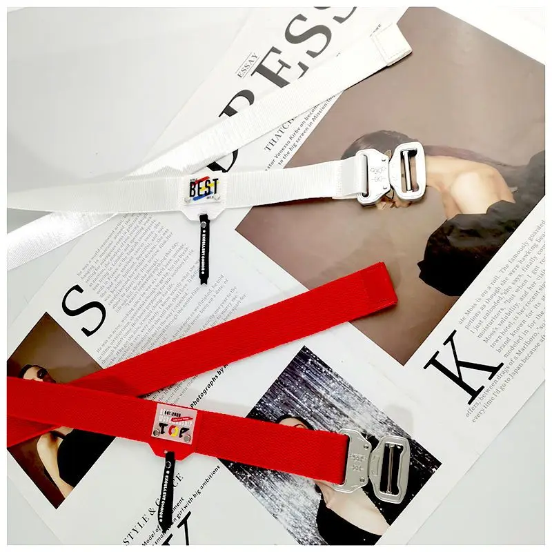 Functional Buckle Belt Men's Tooling Hip-hop Ins Fluorescent Green Decorative Belts Personality Silver Buckle Canvas Light Belt