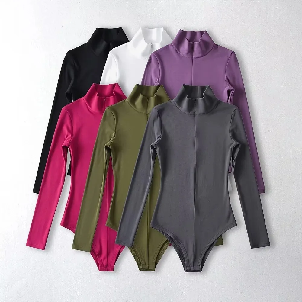 

Women Long Sleeve Basic Tight Zipper Fleece High Neck Jumpsuit