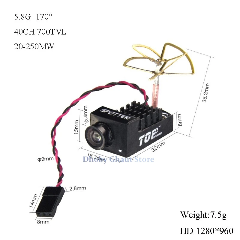 

1 шт. FPV 5,8G передача изображения OSD камера Аудио передача Мини HD 1280*960 40CH 700TVL 170 7,5g светильник 170 ° 20-250MW