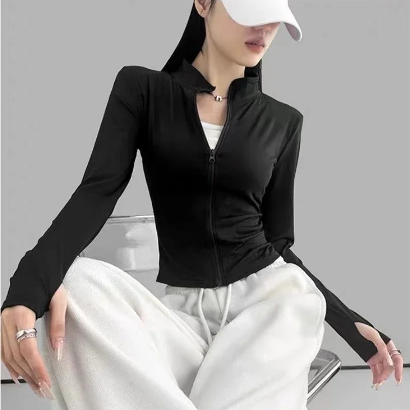 Women Zip Fitness Clothes Long Sleeve Sports Jacket with Pockets Yoga Shirt Quick Dry Gym Top Sunscreen Sportswear Running Coats sports jacket yoga top yoga shirt sports shirt yoga jacket