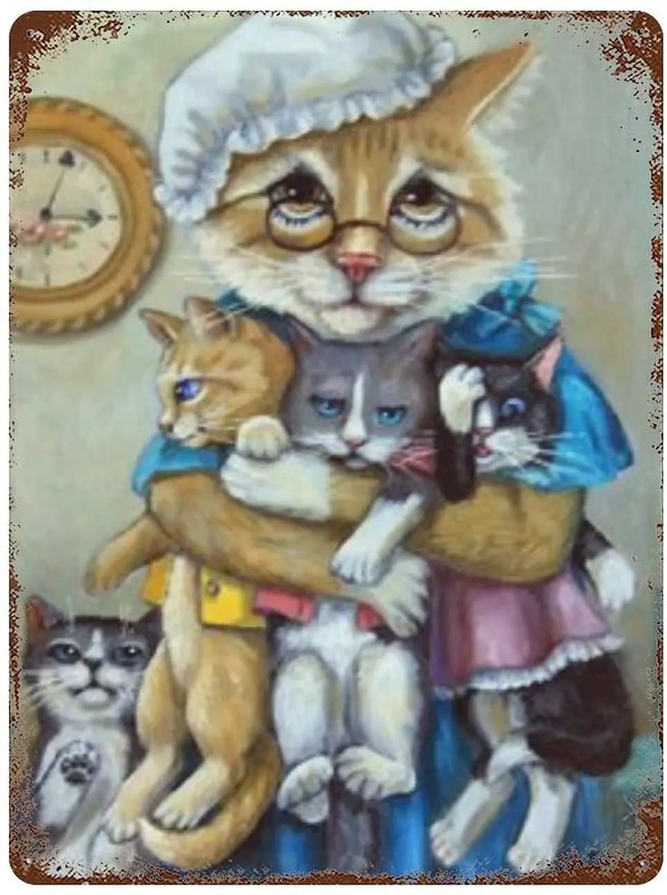 

Mother Cat And Kitten Cat Retro Tradition Pattern Tin Metal Sign Vintage Living Room Dormitory，12"×18"（30x45cm）