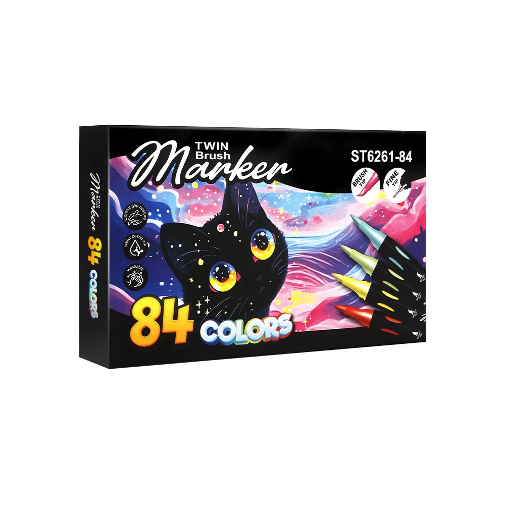 전문가용 아트 듀얼팁 브러쉬 마커 펜 세트 12/48/84색 소프트 브러쉬 & 파인팁 아트 마커 드로잉 및 채색용