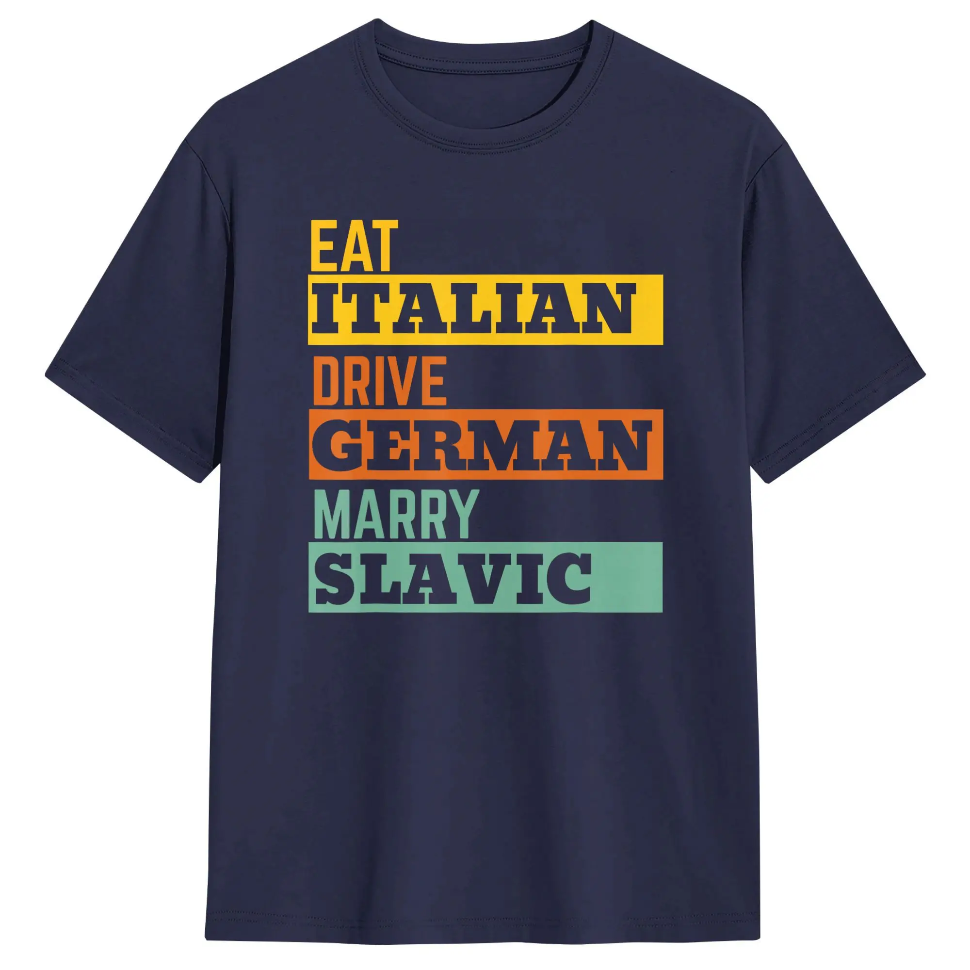 Men's Retro Humor Cotton T-Shirt - Eat, Drive, Marry Phrase, Short Sleeve O-Neck Summer Tee