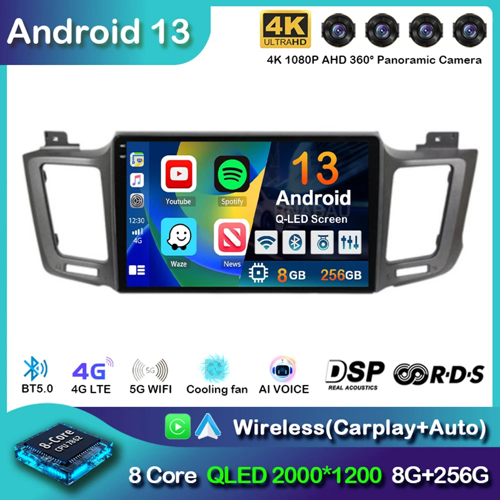 

Автомагнитола Carplay 2DIN на Android 13 для Toyota RAV4 RAV 4 XA40 2012-2019 GPS мультимедийный видеоплеер DSP стерео BT