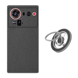 Sleek Carbon Fiber Air Case - Ultra Lightweight Aramid Fiber, MagSafe Compatible - ZTE nubia RedMagic Z80 Ultra (Black Magnetic Stand)
