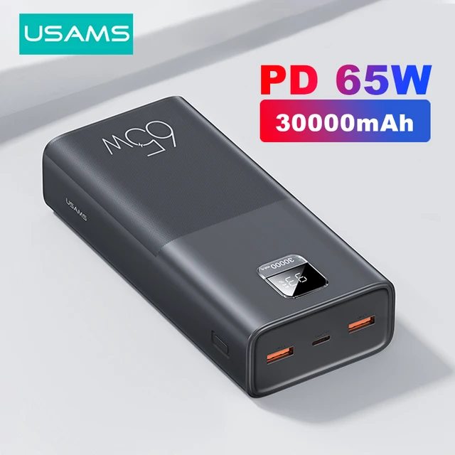 USAMS-Banco de energía de 65W, 30000mAh, PD, carga rápida, SCP, FCP,  cargador de batería para