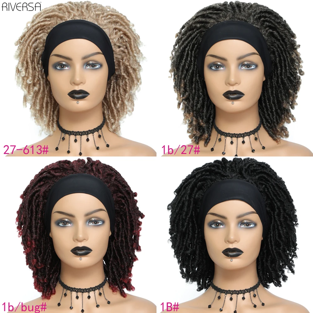 Short Ombre Headband Wig Synthetic Wigs For Black Women Faux locs Afro African Hairstyle Braided Wigs Crochet Twist Fiber Hair synthetic hair wigs