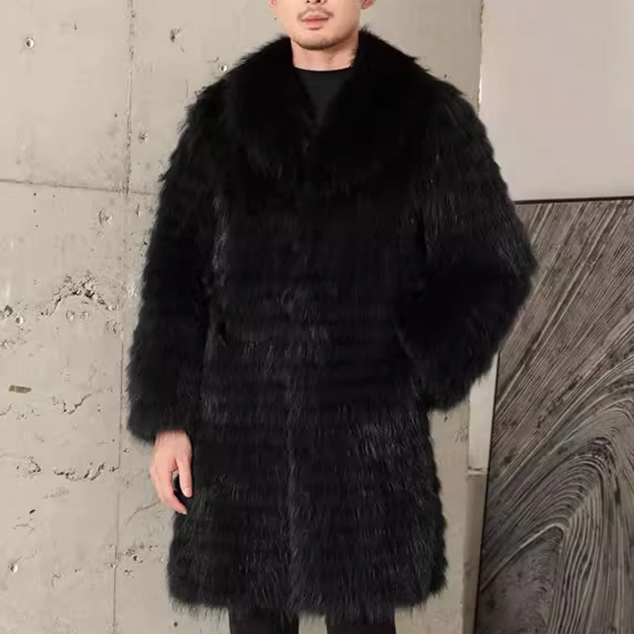 

Mens Fox Fur Coat Real Fox Fur Jackets Mid-Length High Quality Winter Natural Fur Jacket Men Black Fur Coat