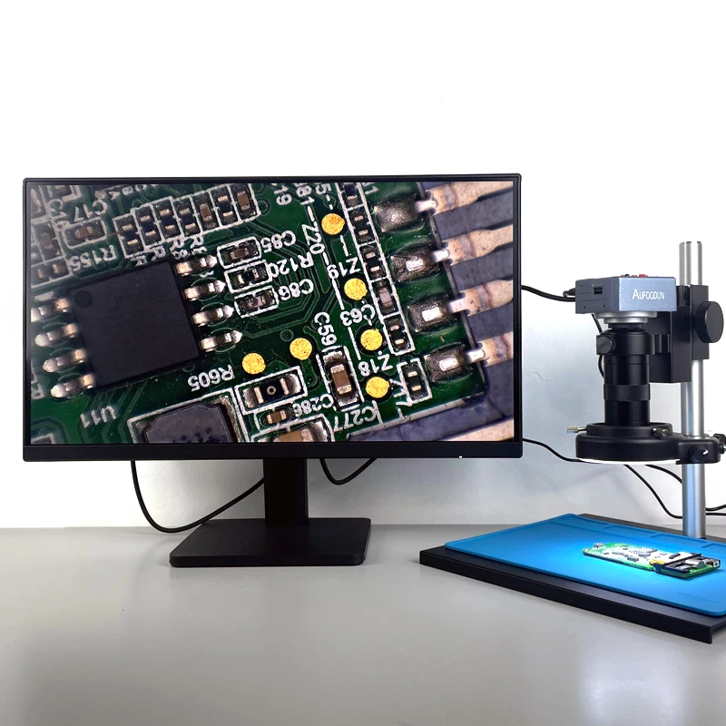 48MP 4K 60FPS 1/2 인치 1080P HDMI USB 비디오 디지털 현미경 카메라, 180/130X 줌 C 마운트 렌즈 56 LED 휴대폰 수리 도구