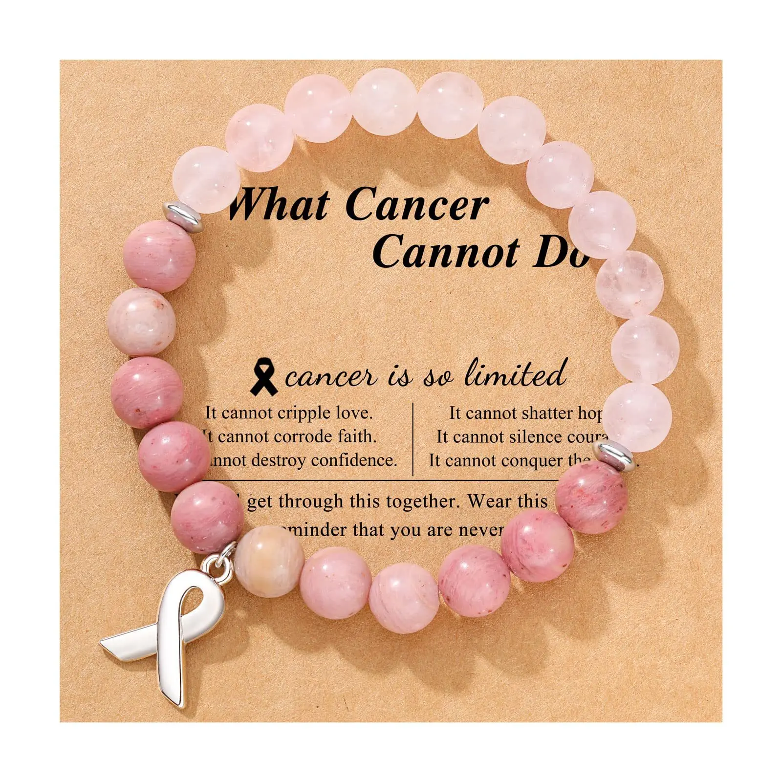 Bracelet Jewelry Breast Cancer Awareness Natural Stones Crystal Bracelet
