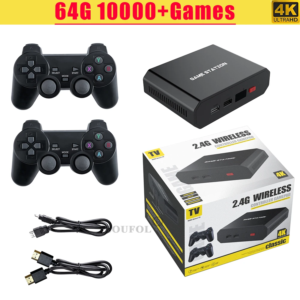 Dropshiping Game Station Console 4K Game Box With 2 Wireless Controller Player 10000+ Classic Retro Video Game HD TV BOX For PS1 