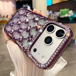 Glitter 3D Rhombus Diamond Rhinestone Bling Sparkly Case - iPhone 15 Plus (PURPLE)