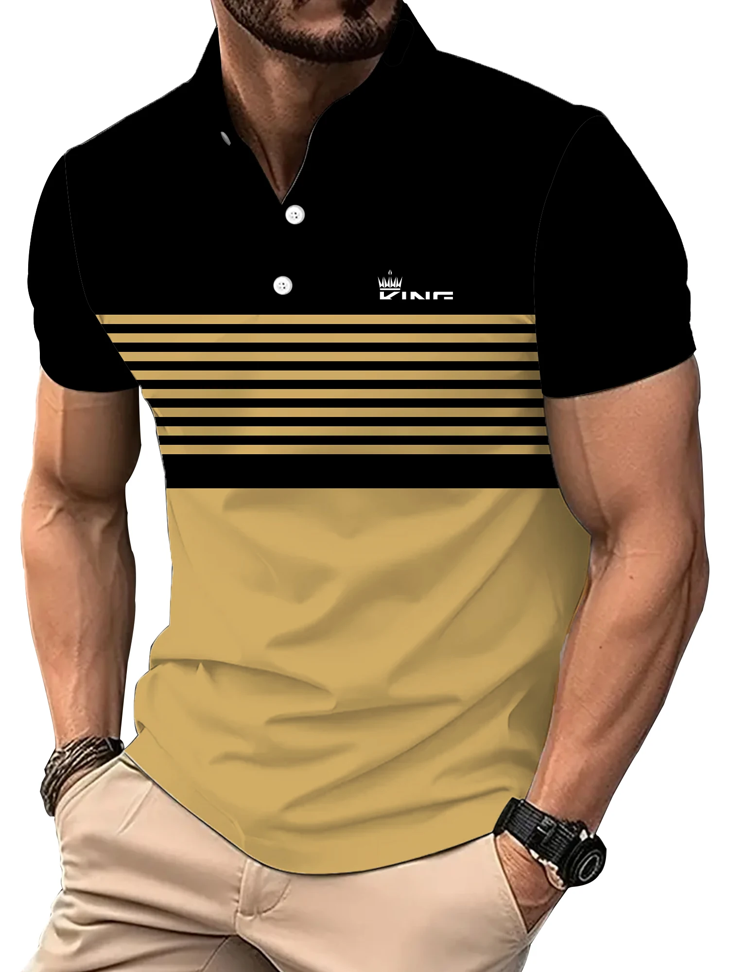 2024 Golf Wear Men Fashion Short -sleeved Striped Stamps Poloshan Casual Lapel POLO Shirt Men's Clothing Tops 10 Sd261fc0afa6d415d9b67c3659c007623A